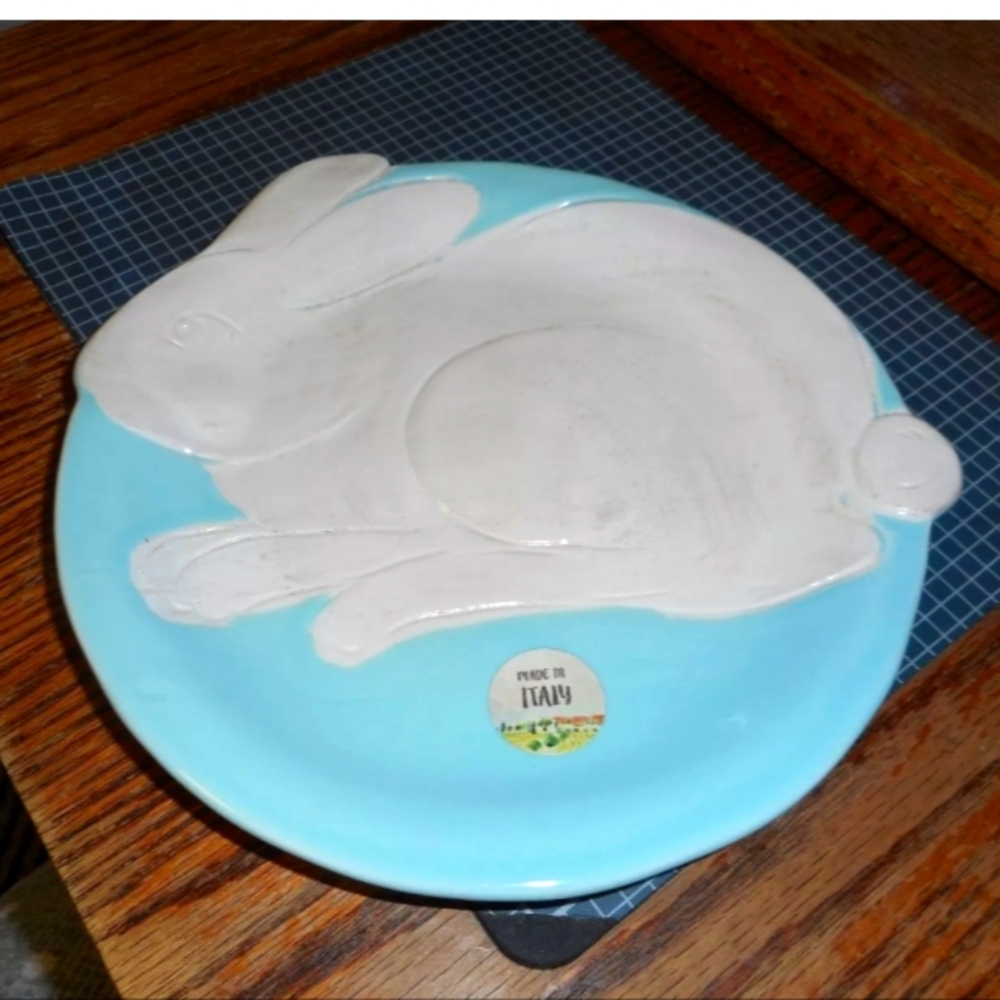New Mint Ceramiche Virginia Made in Italy 8" Blue Easter Bunny Rabbit 2~Plates